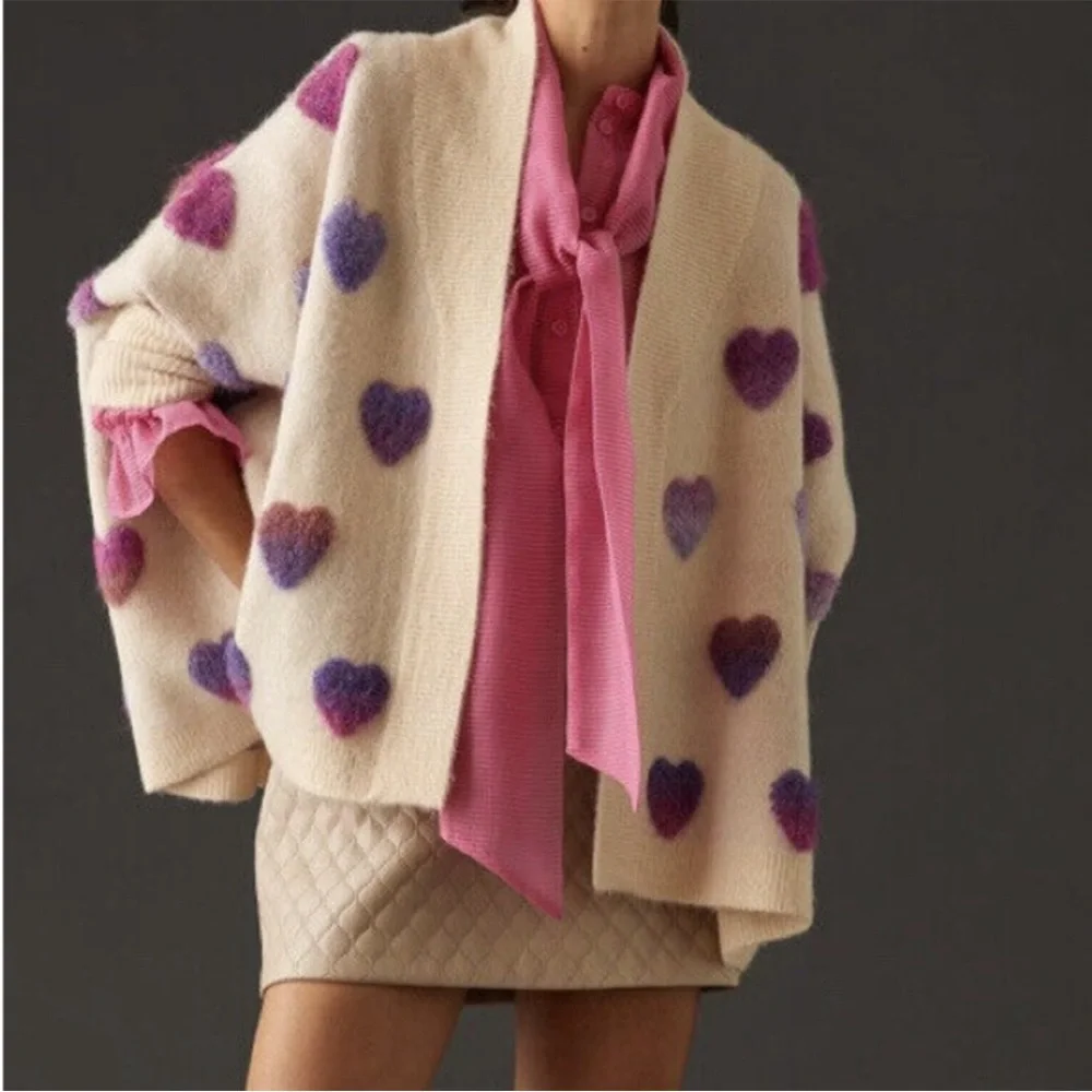 Anthropologie Rare Ombre Heart Cropped Kimono Cardigan - Picture 2 of 7